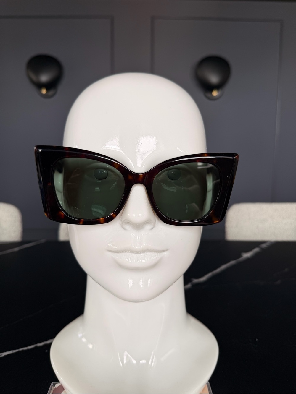 Yves Saint Laurent Tortoiseshell Cat-Eye Sunglasses with Green Lenses
